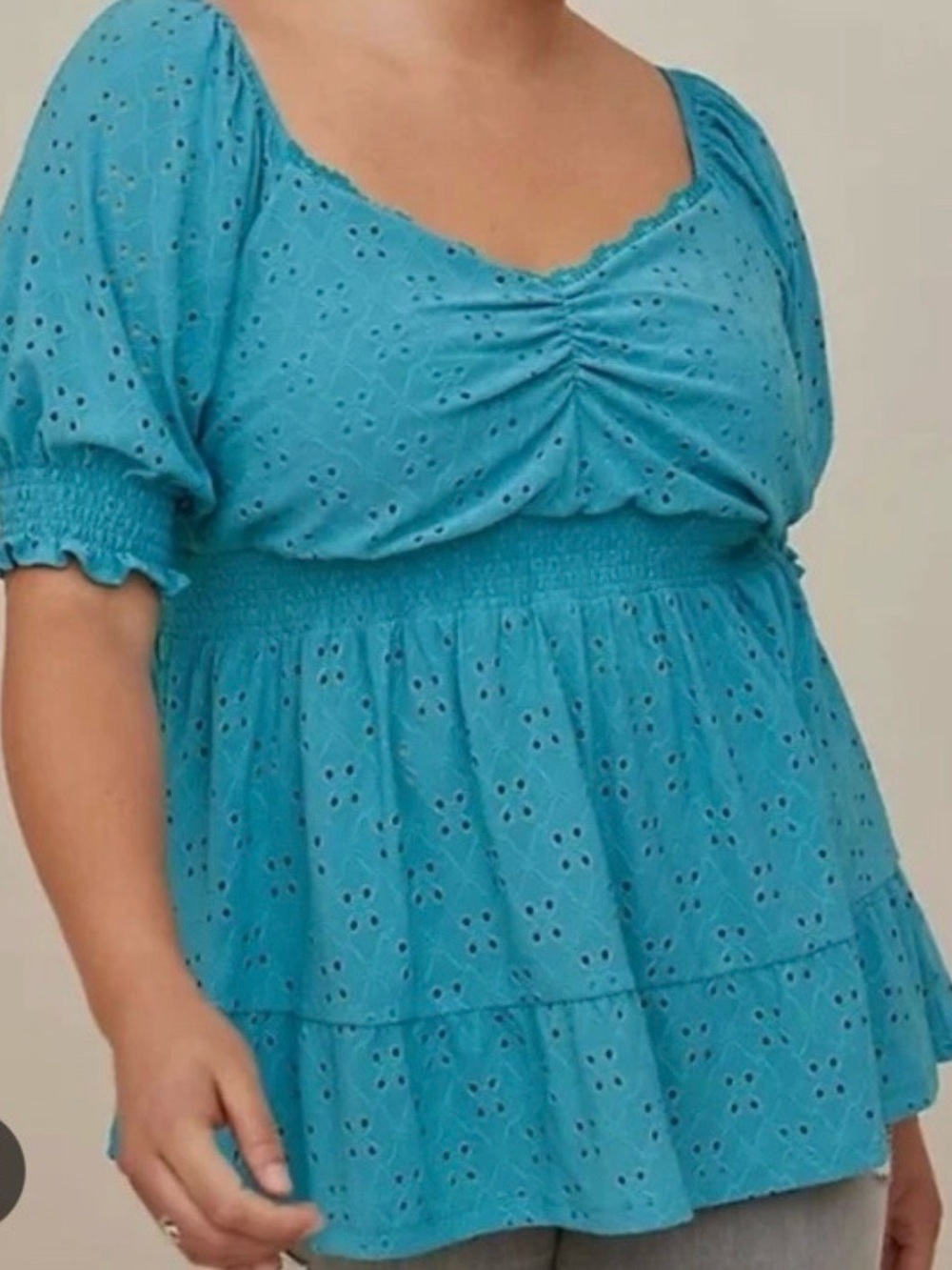 torrid Turquoise Eyelet Puff-Sleeve Tunic